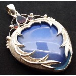 Opalite and Garnet Gemstone Angel Wing Sterling Silver Pendant 01